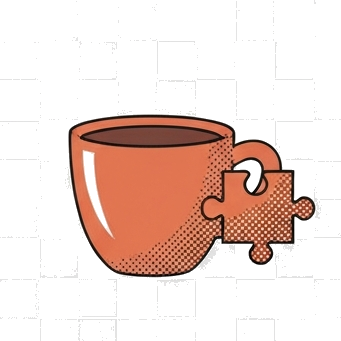 Terracotta coffee mug with a small puzzle piece propped against it — Recreational pillar.